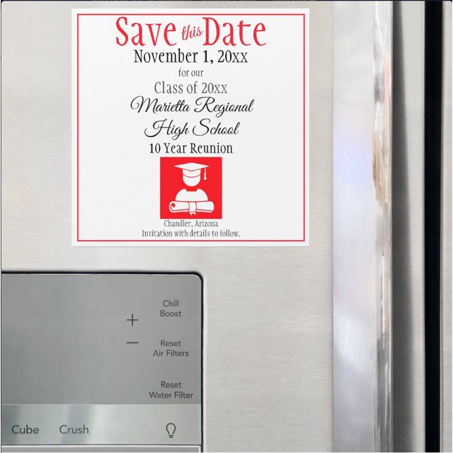 Carte Magnétique Enregistrer la classe de dates Réunion Rouge noir  (custom class reunion save the date magnet)
