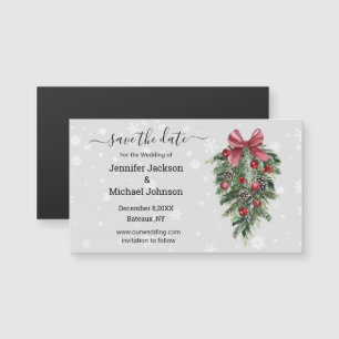 Carte Magnétique enregistrer la date aimant rouge Noël vintage chic