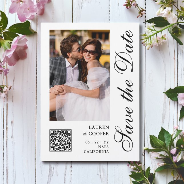 Carte Magnétique Enregistrer La Date Blanc Noir Design Script Moder (Créateur téléchargé)