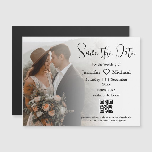 Carte Magnétique enregistrer la date code qr boho mariage photo aim (Devant / Derrière)