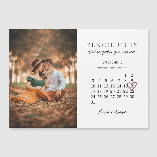 Carte Magnétique Enregistrer la date Mois Calendrier Coeur rose Mag (Devant)
