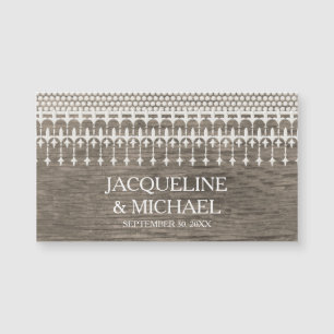 Carte Magnétique Enregistrer la date Rustic Vintage dentelle en boi
