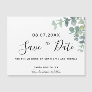 Carte Magnétique Eucalyptus mariage vert enregistrer la date aimant