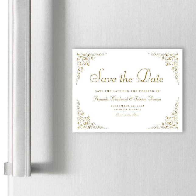 Carte Magnétique Faire part de mariage cadre botanique écriture dor (Créateur téléchargé)