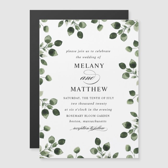 Carte magnétique faire-part de mariage Eucalyptus  (Devant / Derrière)