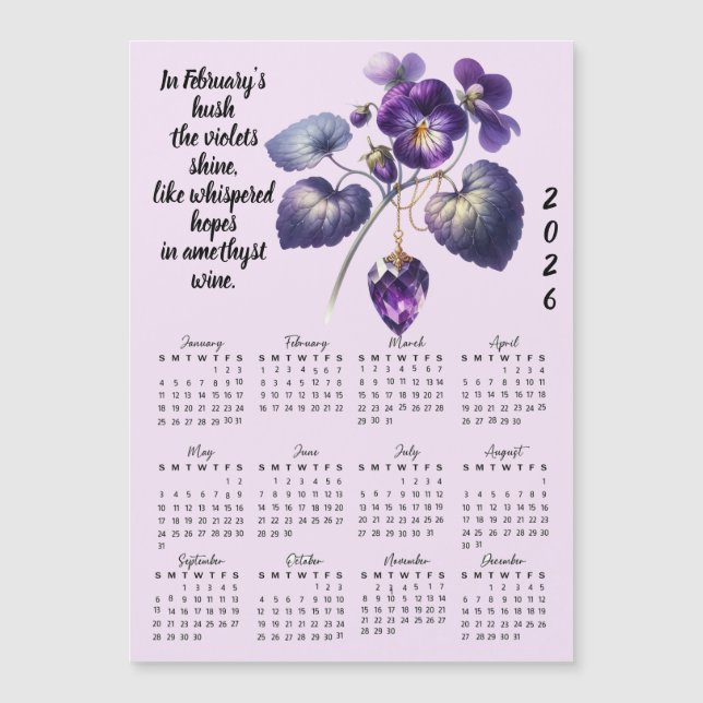 Carte Magnétique February Violet & Amethyst Calendar  (Devant)