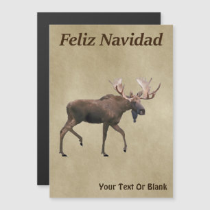 Carte Magnétique Feliz Navidad - Moose Sur Ancien Papier