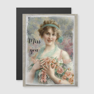 Carte Magnétique Femme victorienne avec Roses sur aquarelle variabl