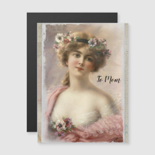 Carte Magnétique Femme victorienne en détresse avec fleurs sur aqua