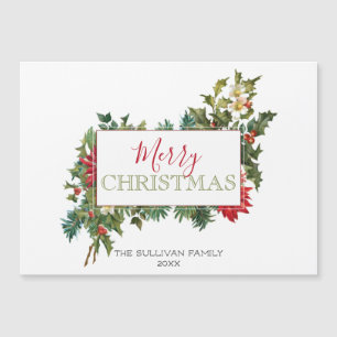 Carte Magnétique Festif coloré Joyeux Noël Floral avec Étiquette