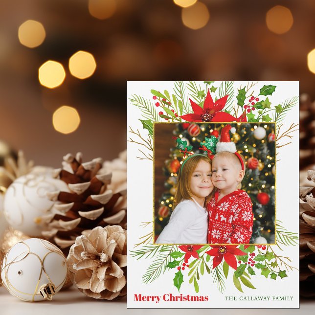 Carte Magnétique Festif Rouge Poinsettia Christmas Kids Photo Magne (Créateur téléchargé)