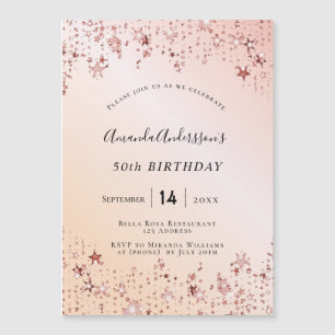 Carte Magnétique Fête d'anniversaire rose or rousse rose étoiles mo