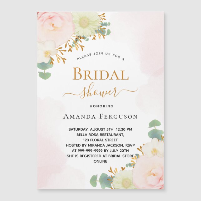 Carte Magnétique Fête des mariées bleu rose flacon d'aquarelle aima (Devant)