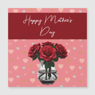 Carte Magnétique Fête des Mères Bouquet rose floral élégant rouge