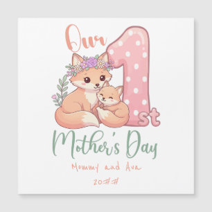 Carte Magnétique Fête des Mères : Maman et bébé renard rose 1er