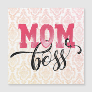 Carte Magnétique Fête des Mères 'MOM BOSS' Rose Él