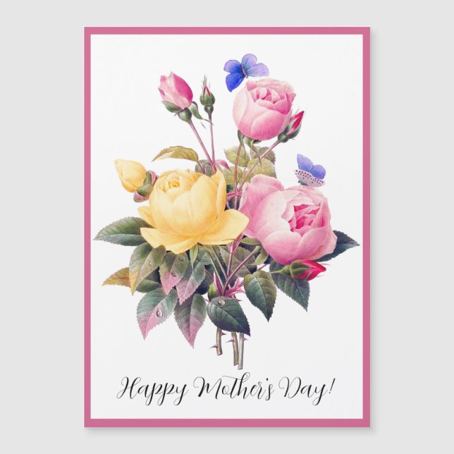 Carte Magnétique Fête des mères rose rose rose rose jaune Roses pou (Devant)