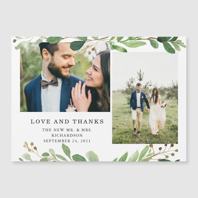 Carte Magnétique Feuilles botaniques branchés | Merci Mariage photo (Devant)