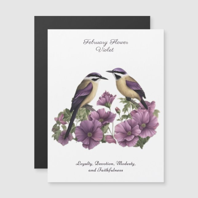 Carte Magnétique Février Mois de naissance Fleur personnalisée Anni (Devant / Derrière)