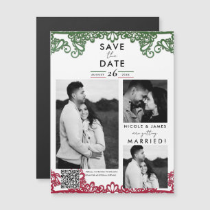 Carte Magnétique Fiesta de mariage avec ruban vert et rouge, Save t