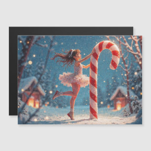 Carte Magnétique Fille Anime Ballerine & Canne à Sucre de Noël