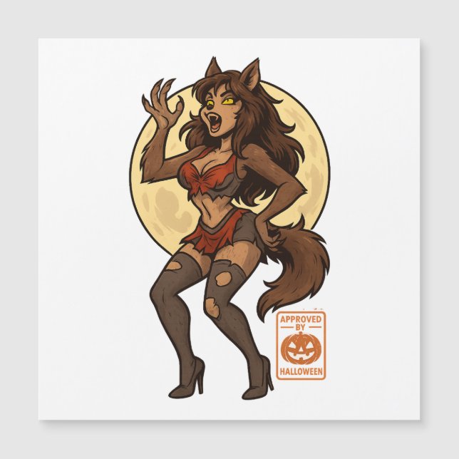 Carte Magnétique Fille Loup-Garou Dessin Animé (Devant)