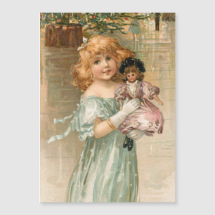 Carte Magnétique Fille victorienne souriante avec poupée au bal de 