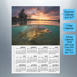 Carte Magnétique Fishing Fridge Calendar 2026, Carp / Fish