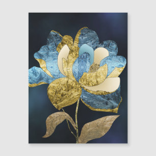 Carte Magnétique Fleur Abstraite bleue et or avec pétales texturés