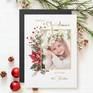 Carte Magnétique Fleur d'hiver élégante Or Joyeux Noël 1 Photo