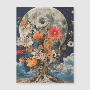 Carte Magnétique Fleurs colorées sous Pleine lune