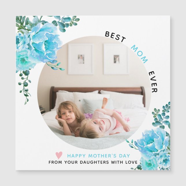 Carte Magnétique Fleurs d'Aqua Meilleure maman Meilleure photo de l (Devant)