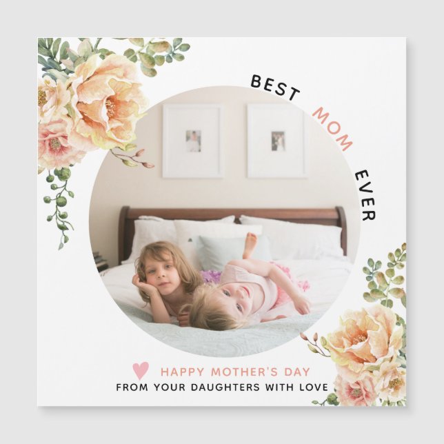 Carte Magnétique Fleurs de pêche Meilleure maman Tous les jours Mèr (Devant)