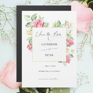 Carte Magnétique Fleurs de roses aquarelles rose blush/ivoire Enreg