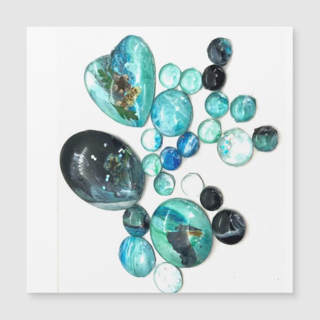 Carte Magnétique Fleurs de verre de mer et bling (Devant)