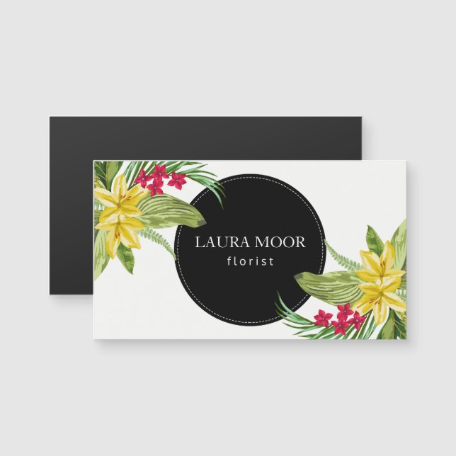 Carte Magnétique Fleurs Exotiques Et Cercle Noir (Devant / Derrière)