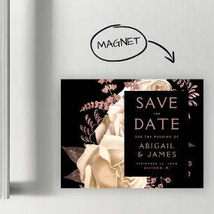 Carte Magnétique Fleurs Ivoire Rose Doré Sombre Magnétique Enregist
