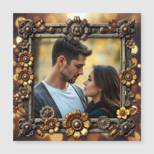 Carte Magnétique Fleurs métalliques Steampunk Photo personnalisée