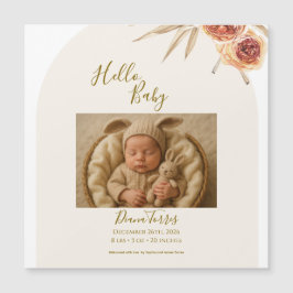 Carte Magnétique Fleurs séchées pastel crème Bonjour bébé