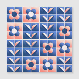 Carte Magnétique Fleurs stylisées rétro : motif en mosaïque.