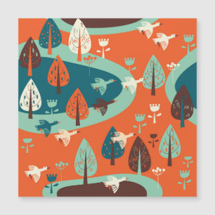 Carte Magnétique Forêt d'oies : Scène Vintage de la nature