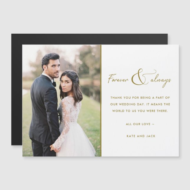 Carte Magnétique Forever Gold Elegant Mariage photo Merci (Devant / Derrière)