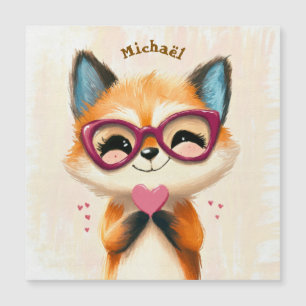 Carte Magnétique Fox Valentine's Day Heart Badge Kids School