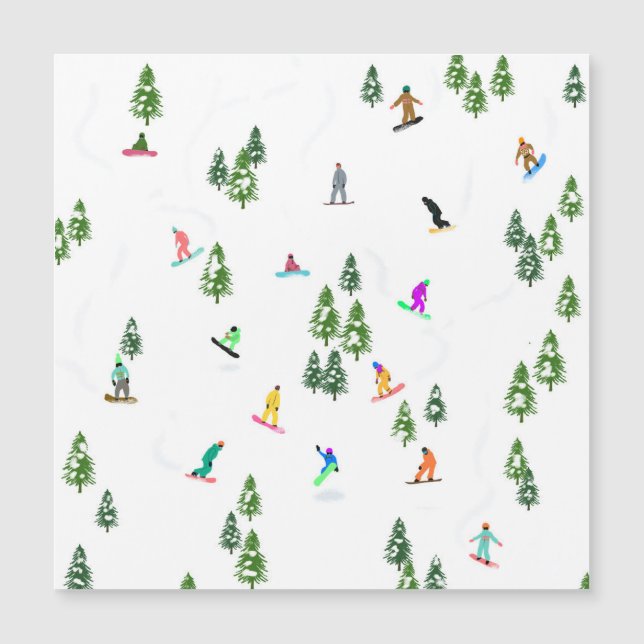 Carte Magnétique Freeride Snowboarder Illustration de snowboard (Devant)