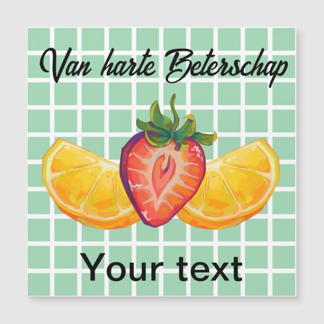 Carte Magnétique Fruit, Fraise, orange, prompt rétablissement (Devant)