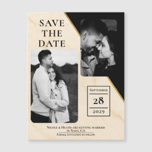 Carte Magnétique Gilded Geometry Luxe ivoire et or Marbre Save Date