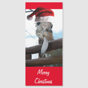 Carte Magnétique Girafe de Noël portant un Casquette du Père Noël