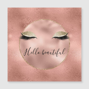 Carte Magnétique Glam rose or Rose, cils noirs brillants