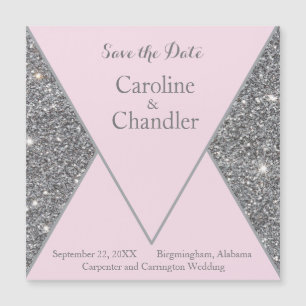 Carte Magnétique Glam Silver et Parties scintillant rose Mariage En