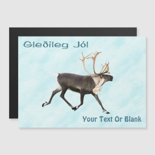 Carte Magnétique Gleðileg Jól - Bull Caribou (Reindeer) Sur La Neig